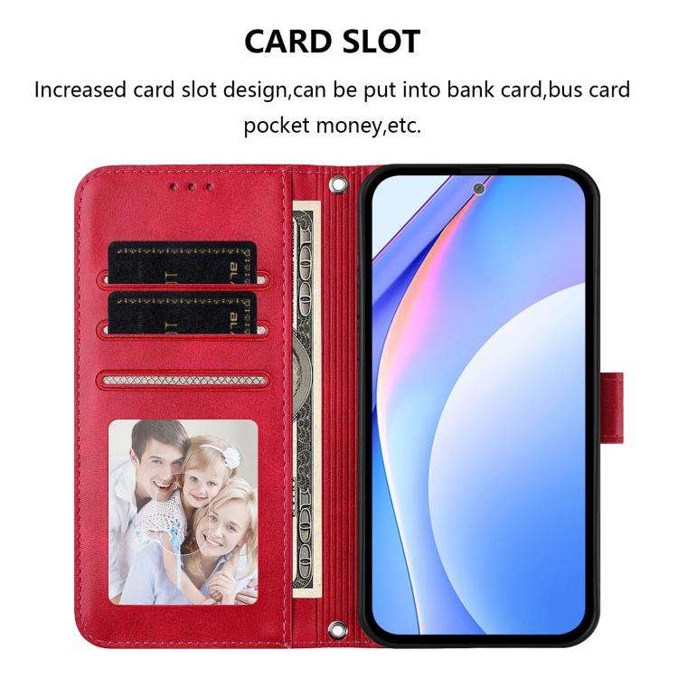 For Oukitel C32 Litter Panda Embossing RFID Leather Phone Case with Lanyard(Rose Red)