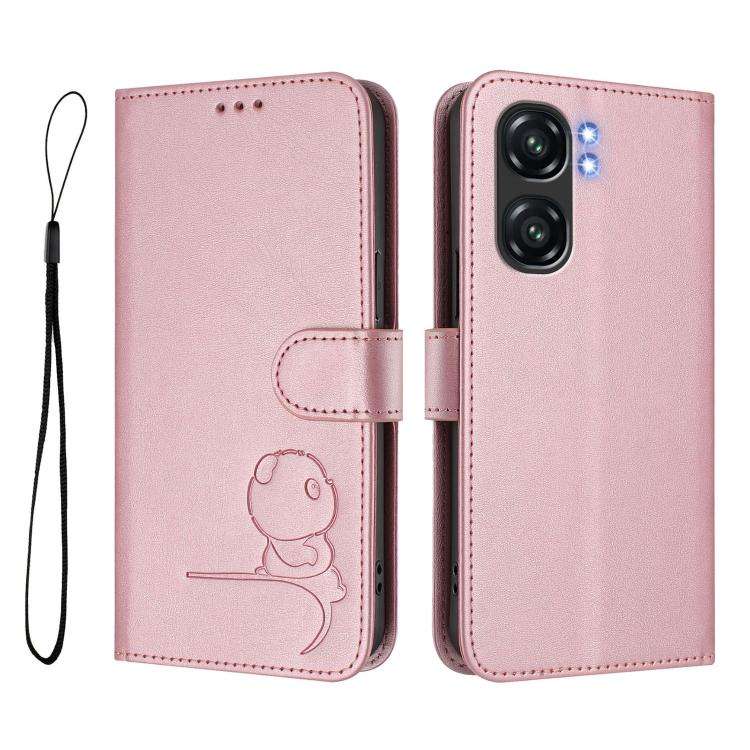 For Oukitel C58 / C58 Pro Litter Panda Embossing RFID Leather Phone Case with Lanyard(Pink)