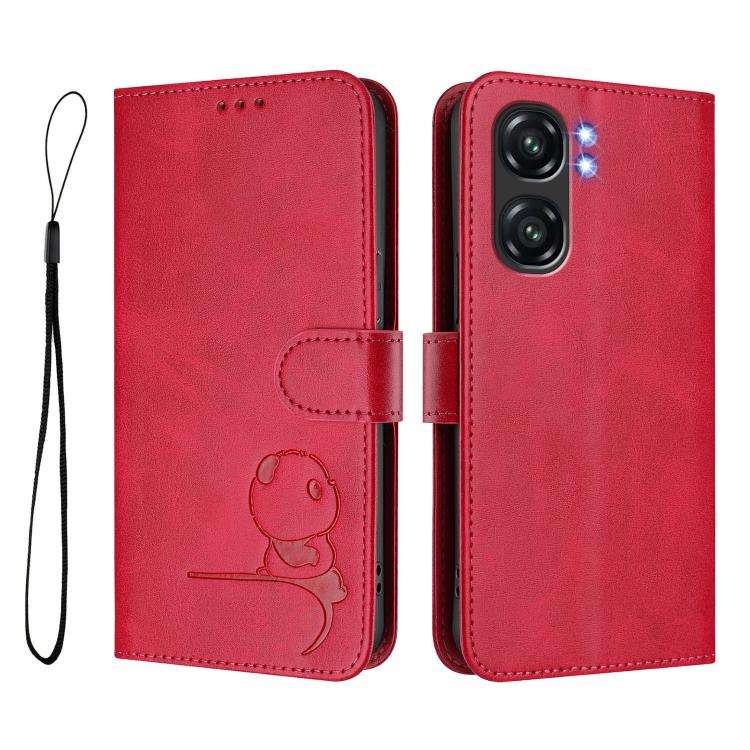 For Oukitel C58 / C58 Pro Litter Panda Embossing RFID Leather Phone Case with Lanyard(Rose Red)