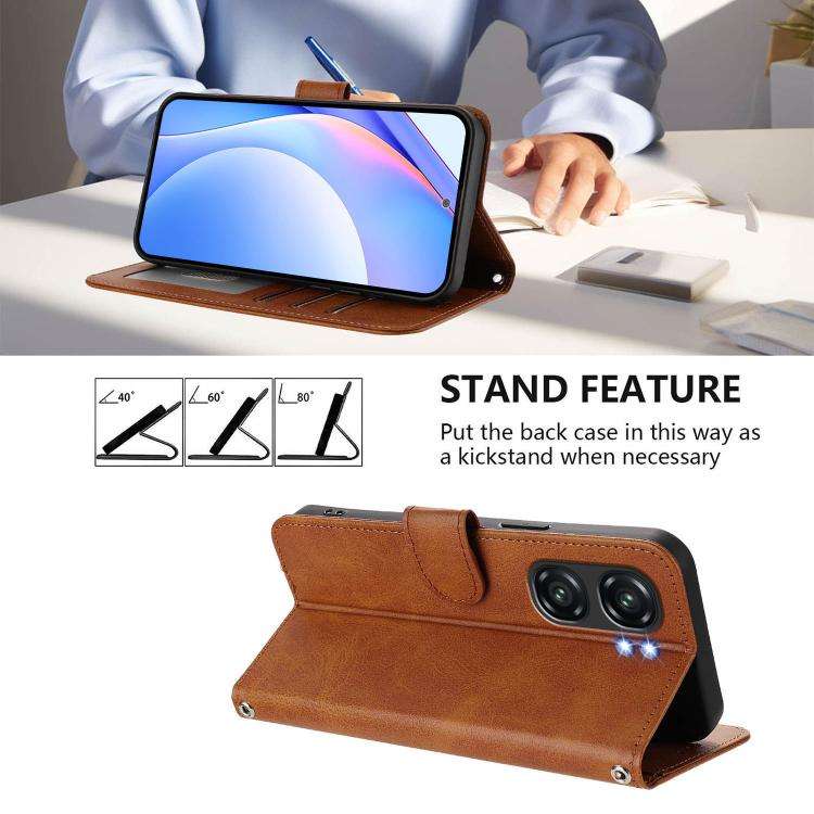 For Oukitel C58 / C58 Pro Litter Panda Embossing RFID Leather Phone Case with Lanyard(Brown)