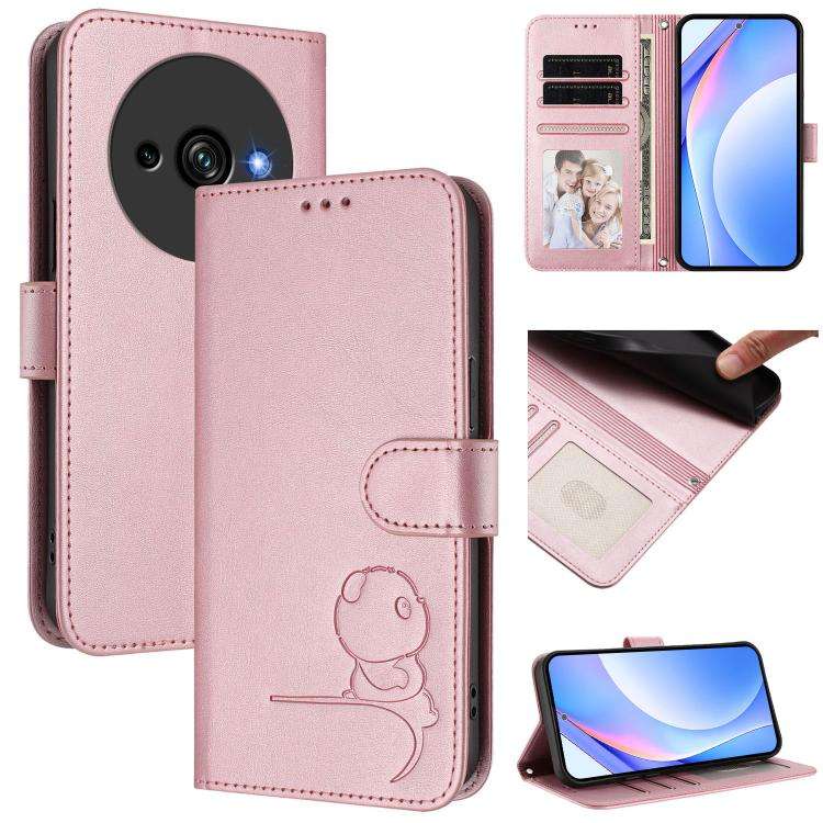For Oukitel C59 / C59 Pro Litter Panda Embossing RFID Leather Phone Case with Lanyard(Pink)