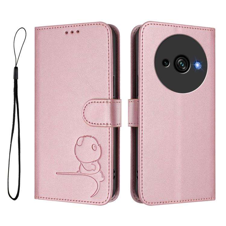 For Oukitel C59 / C59 Pro Litter Panda Embossing RFID Leather Phone Case with Lanyard(Pink)