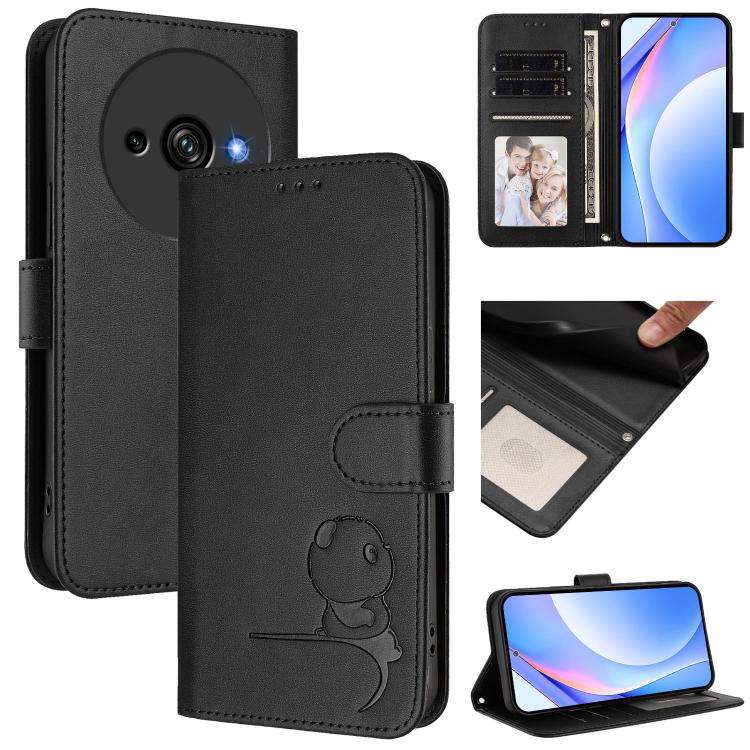 For Oukitel C59 / C59 Pro Litter Panda Embossing RFID Leather Phone Case with Lanyard(Black)