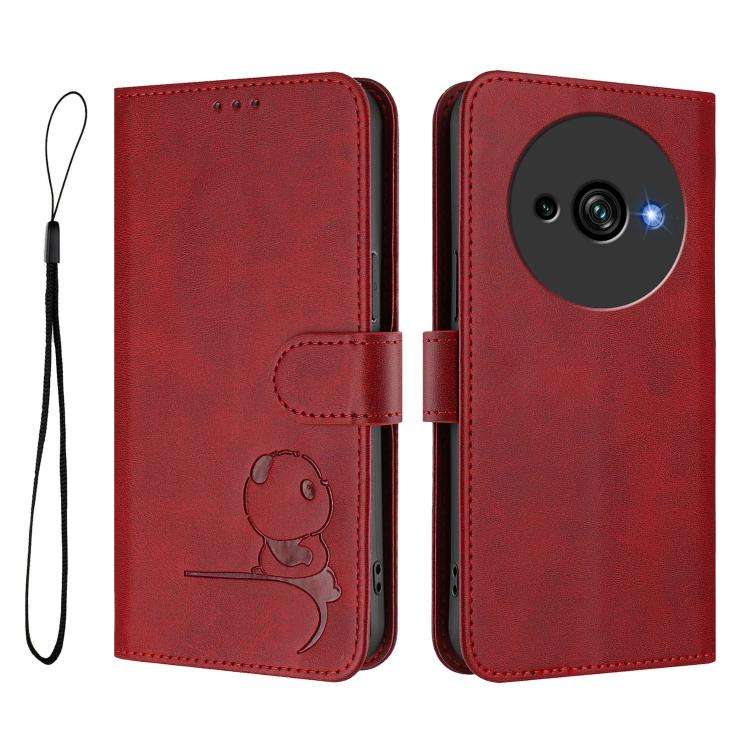 For Oukitel C59 / C59 Pro Litter Panda Embossing RFID Leather Phone Case with Lanyard(Wine Red)