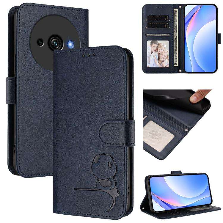 For Oukitel C59 / C59 Pro Litter Panda Embossing RFID Leather Phone Case with Lanyard(Blue)