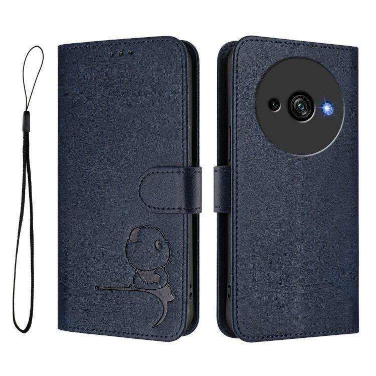 For Oukitel C59 / C59 Pro Litter Panda Embossing RFID Leather Phone Case with Lanyard(Blue)