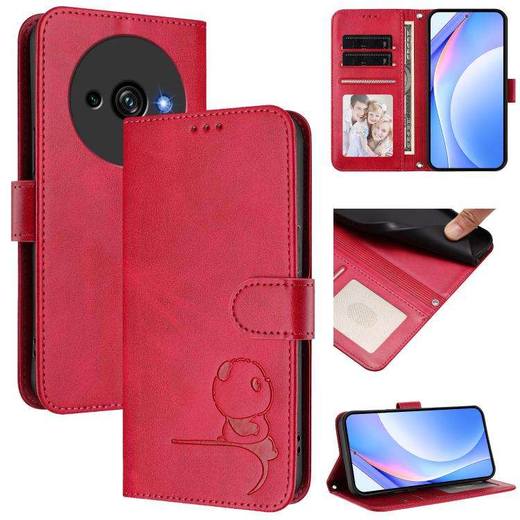For Oukitel C59 / C59 Pro Litter Panda Embossing RFID Leather Phone Case with Lanyard(Rose Red)
