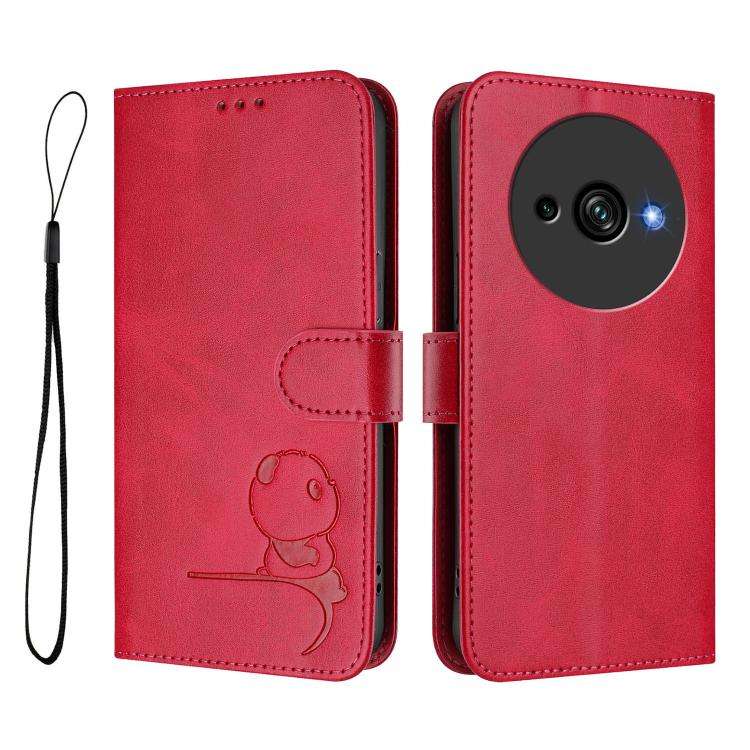 For Oukitel C59 / C59 Pro Litter Panda Embossing RFID Leather Phone Case with Lanyard(Rose Red)