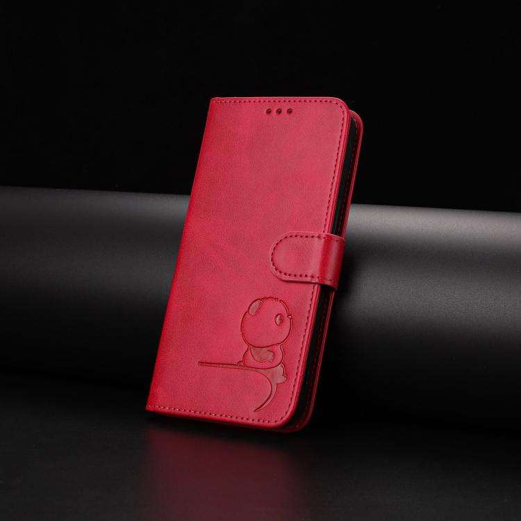 For Oukitel C59 / C59 Pro Litter Panda Embossing RFID Leather Phone Case with Lanyard(Rose Red)