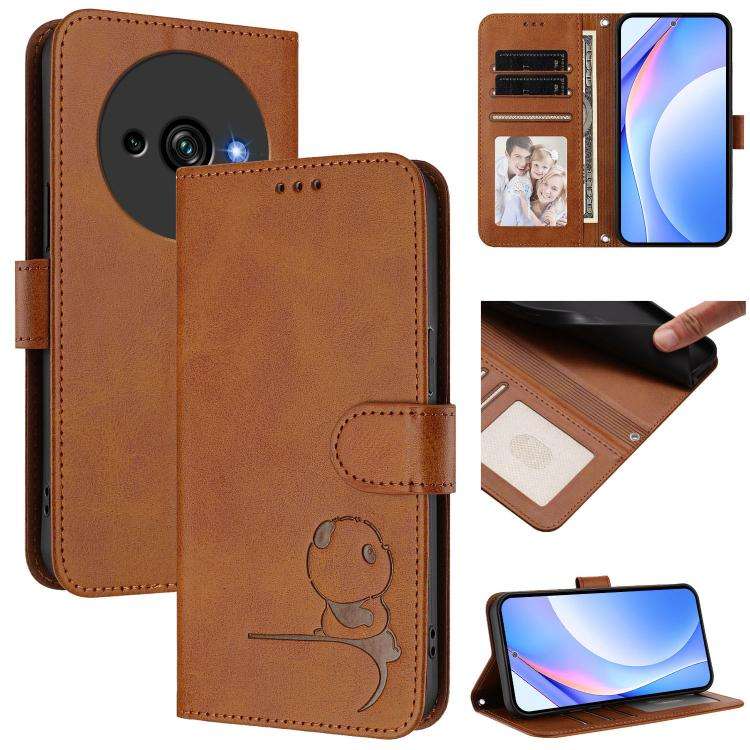 For Oukitel C59 / C59 Pro Litter Panda Embossing RFID Leather Phone Case with Lanyard(Brown)