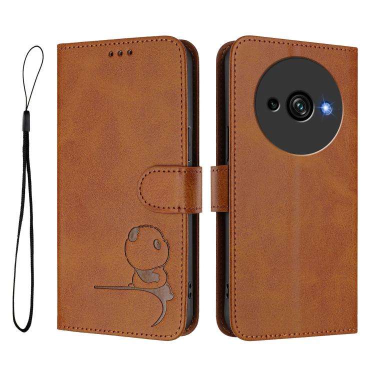 For Oukitel C59 / C59 Pro Litter Panda Embossing RFID Leather Phone Case with Lanyard(Brown)