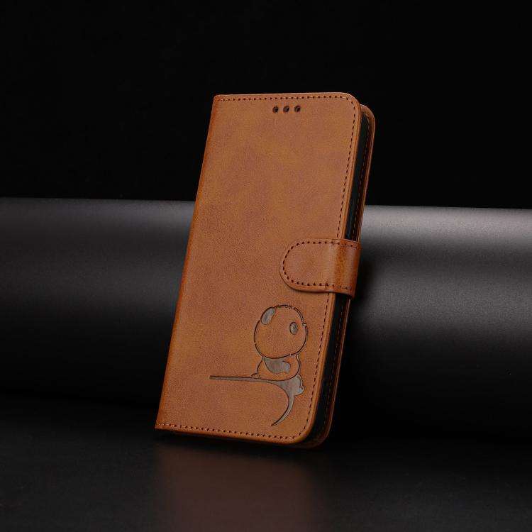For Oukitel C59 / C59 Pro Litter Panda Embossing RFID Leather Phone Case with Lanyard(Brown)