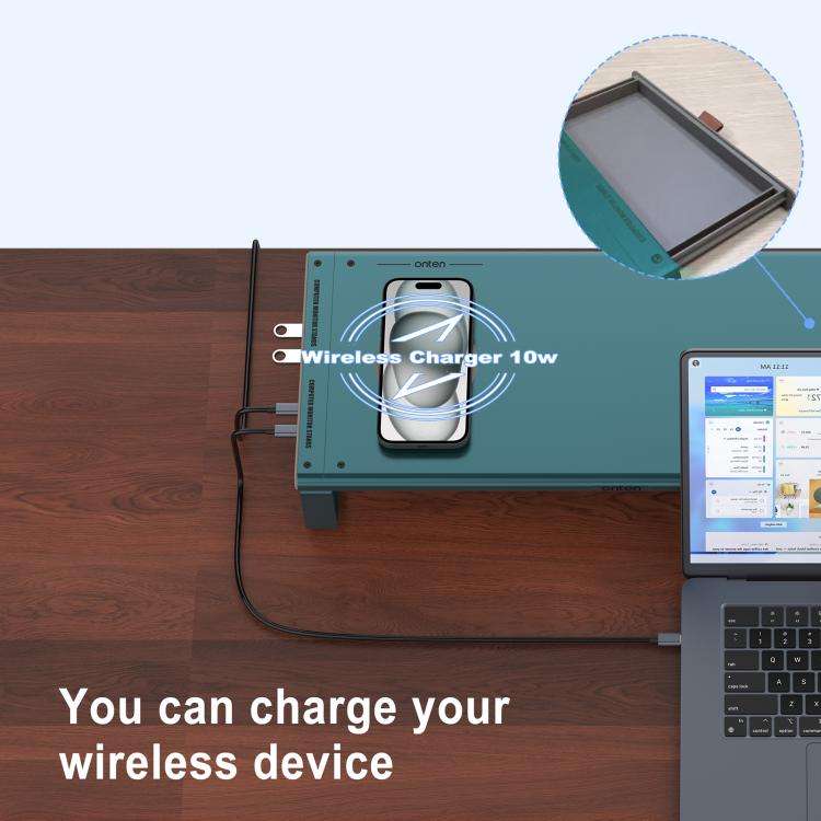 Onten OTN-95209 Computer Laptop Monitor Riser Holder, with Wireless Charging