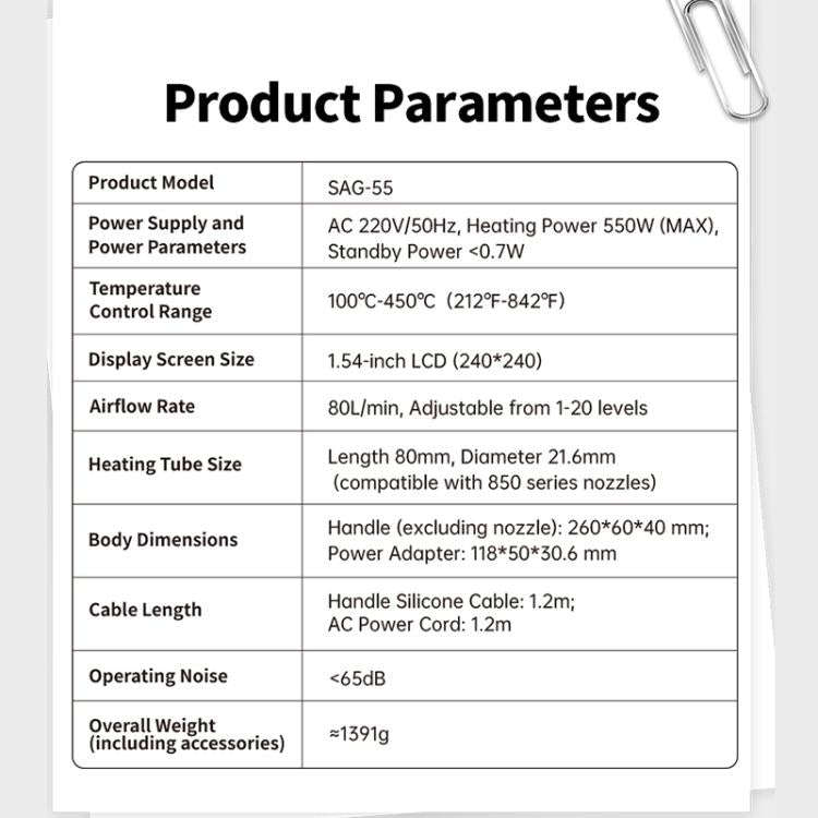 FNIRSI SAG-55 550W High Temperature Portable Micro Hot Air Gun, Type:High-match Metal Base(US Plug)