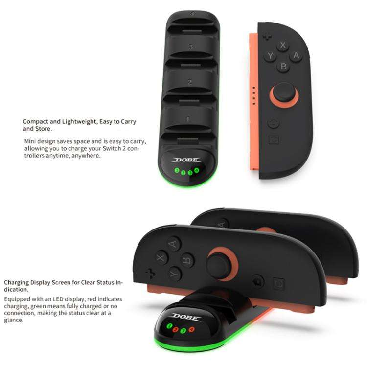 For Nintendo Switch 2 Handle 4 in 1 Charging Station with LED Display Light(Black)