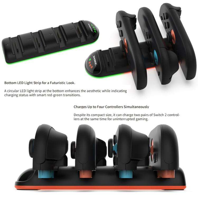 For Nintendo Switch 2 Handle 4 in 1 Charging Station with LED Display Light(Black)