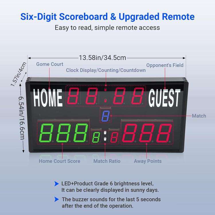 KYX--0030 13-digit LED Electronic Scoreboard Remote Control Multi-function Competition Timer, Plu...