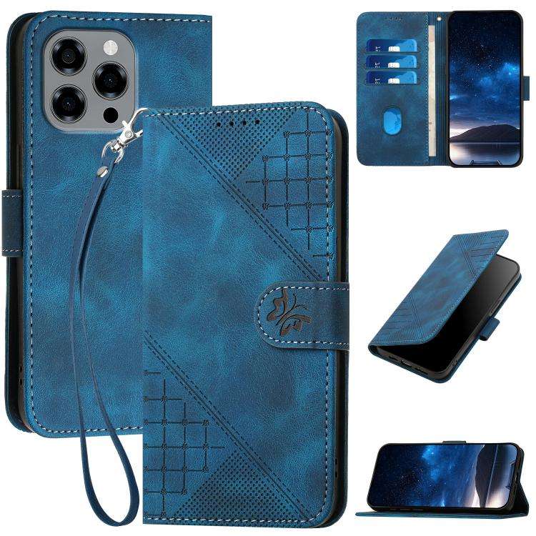 For Doogee Note 58 / Note 58 Pro Grid Butterfly Embossed Pattern Leather Phone Case with Lanyard(...