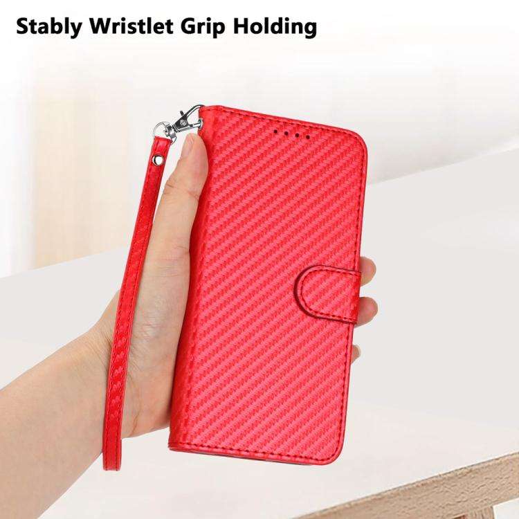 For Doogee Note 58 / Note 58 Pro YX0070 Carbon Fiber Buckle Leather Phone Case with Lanyard(Red)