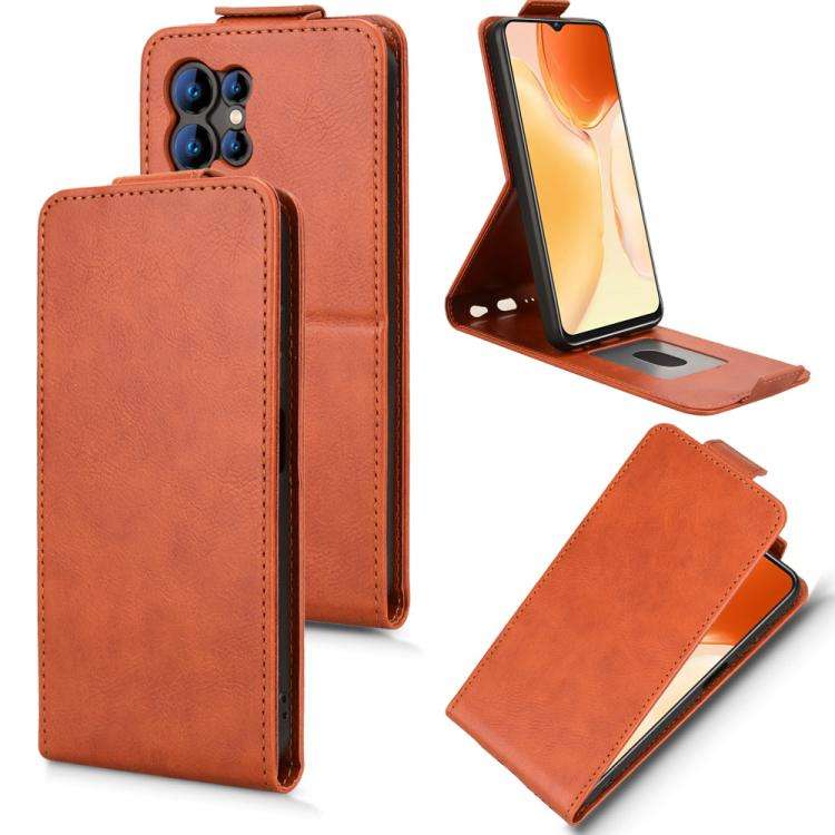 For Oukitel C1 / C1 Pro Magnetic Vertical Flip Leather Phone Case with Buckle(Brown)