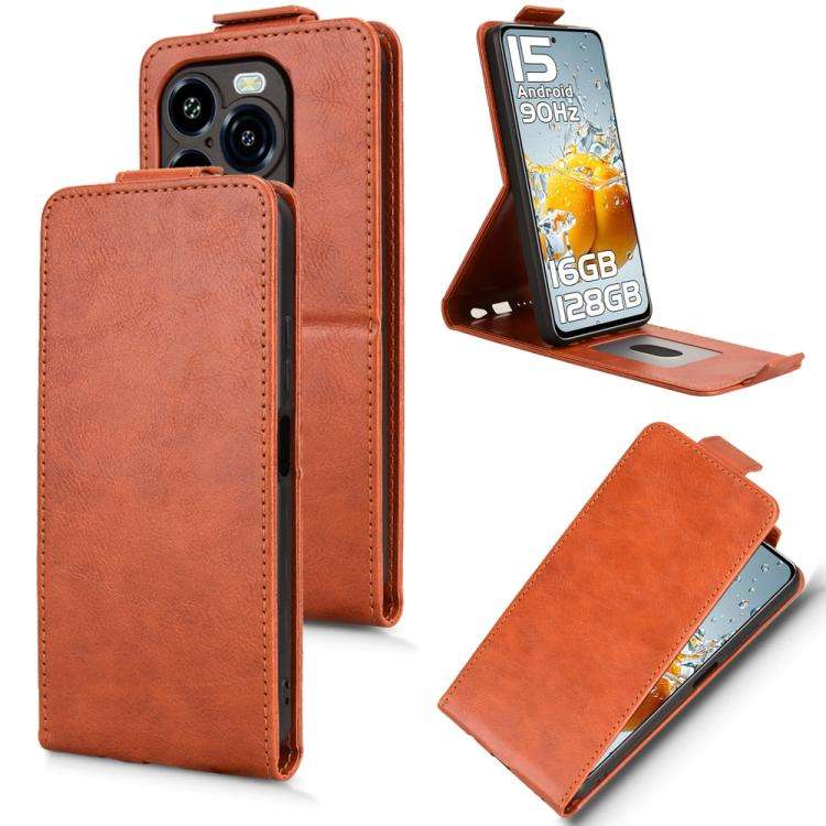 For Oukitel C65 / C65 Pro Magnetic Vertical Flip Leather Phone Case with Buckle(Brown)