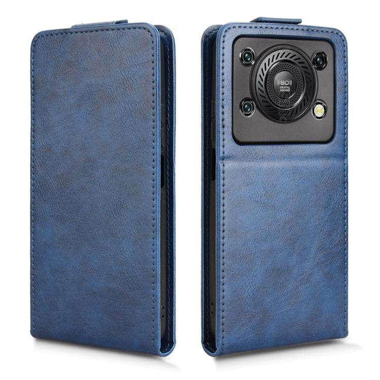 For Oukitel C60 / C60 Pro Magnetic Vertical Flip Leather Phone Case with Buckle(Blue)