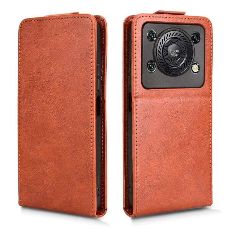 For Oukitel C60 / C60 Pro Magnetic Vertical Flip Leather Phone Case with Buckle(Brown)