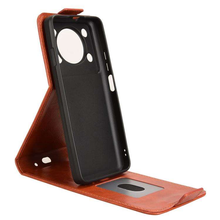 For Oukitel C60 / C60 Pro Magnetic Vertical Flip Leather Phone Case with Buckle(Brown)