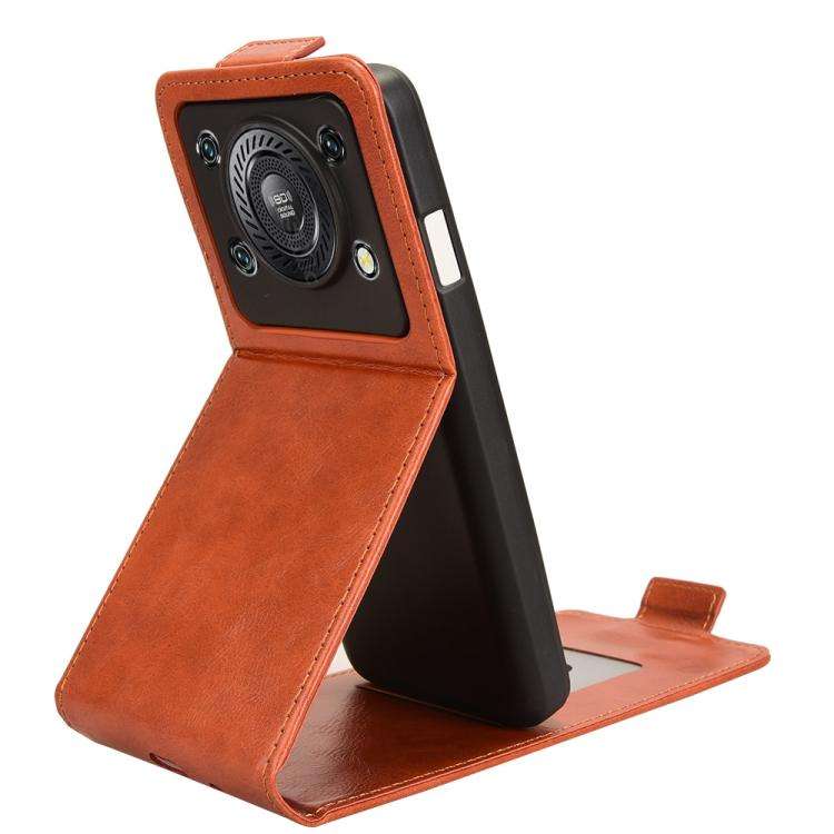 For Oukitel C60 / C60 Pro Magnetic Vertical Flip Leather Phone Case with Buckle(Brown)