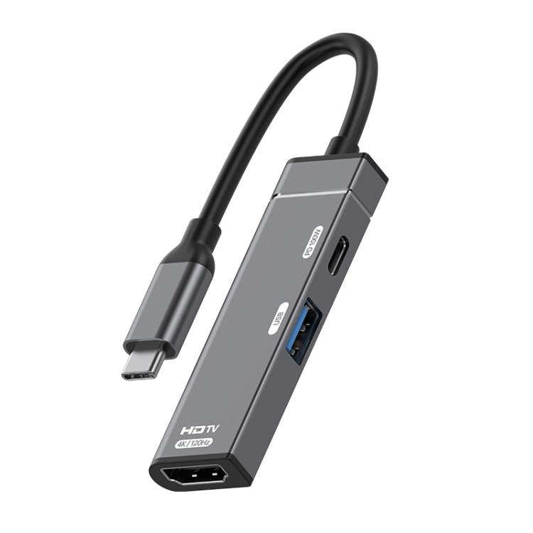 Type-C to Type-C, USB-A, HDMI HUB Docking Station(Grey)