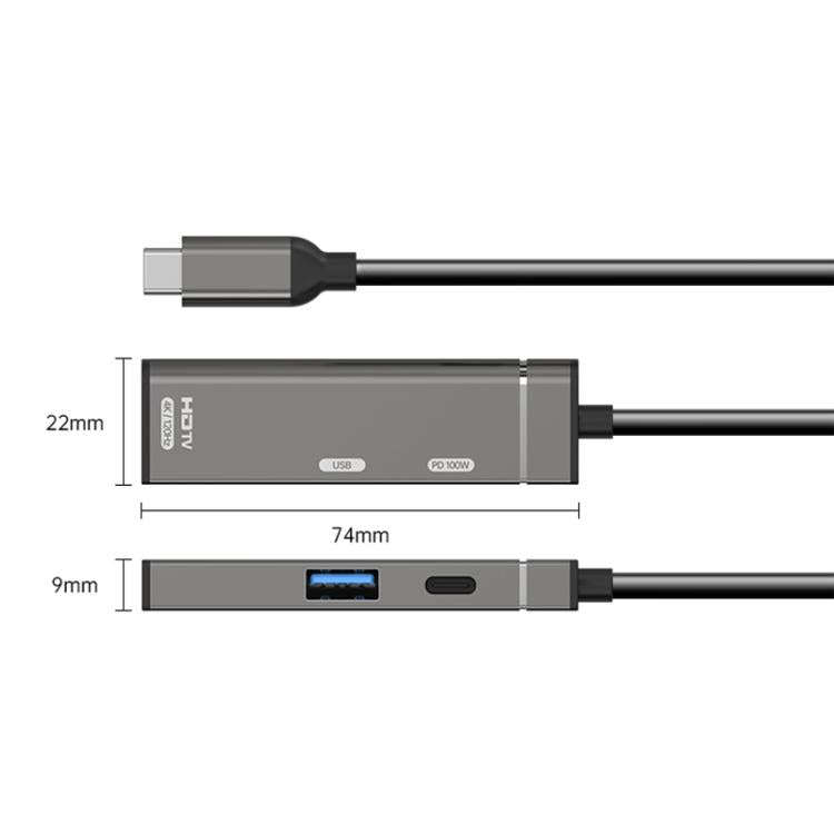 Type-C to Type-C, USB-A, HDMI HUB Docking Station(Grey)