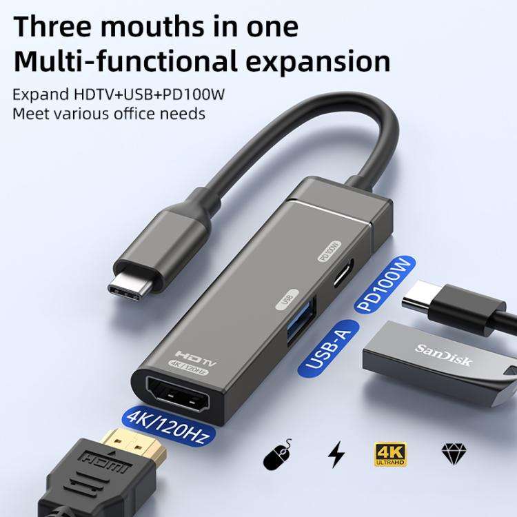 Type-C to Type-C, USB-A, HDMI HUB Docking Station(Grey)