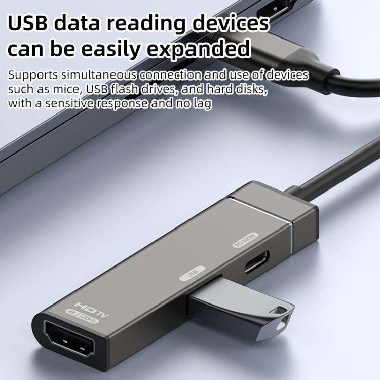 Type-C to Type-C, USB-A, HDMI HUB Docking Station(Grey)