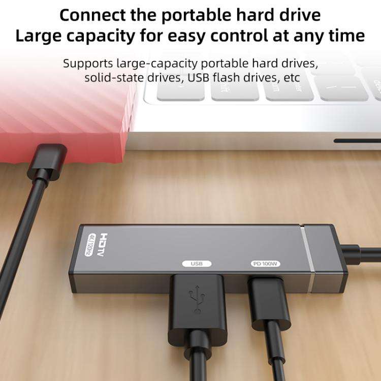 Type-C to Type-C, USB-A, HDMI HUB Docking Station(Grey)