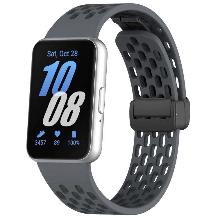 For Galaxy Fit3 xDfind Hole Style Magnetic Black Buckle Silicone Watch Band(Dark Grey)