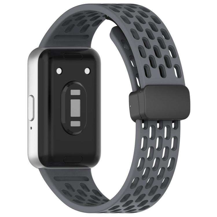 For Galaxy Fit3 xDfind Hole Style Magnetic Black Buckle Silicone Watch Band(Dark Grey)