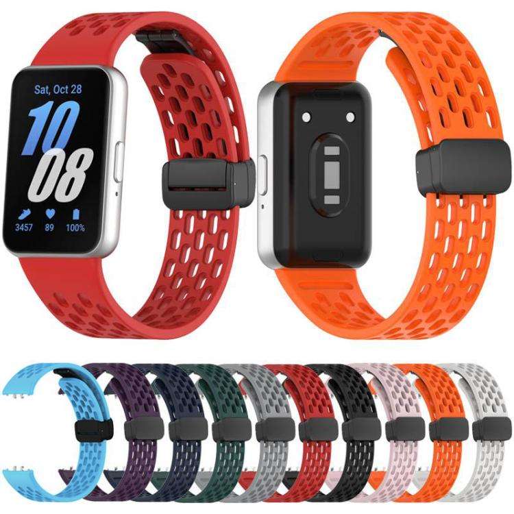 For Galaxy Fit3 xDfind Hole Style Magnetic Black Buckle Silicone Watch Band(Dark Grey)