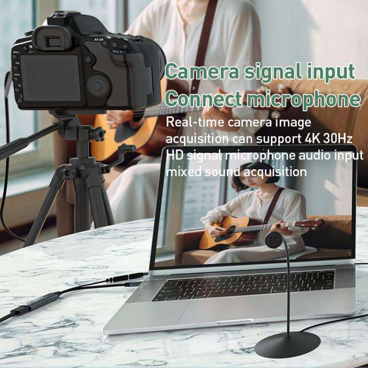 U2 4K 30Hz HDMI to Type-C HD Video Capture Card with Microphone Mixer