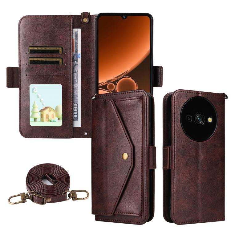 For Oukitel C59 Pro Multi-card Slots Crossbody Cowhide Leather Phone Case(Brown)