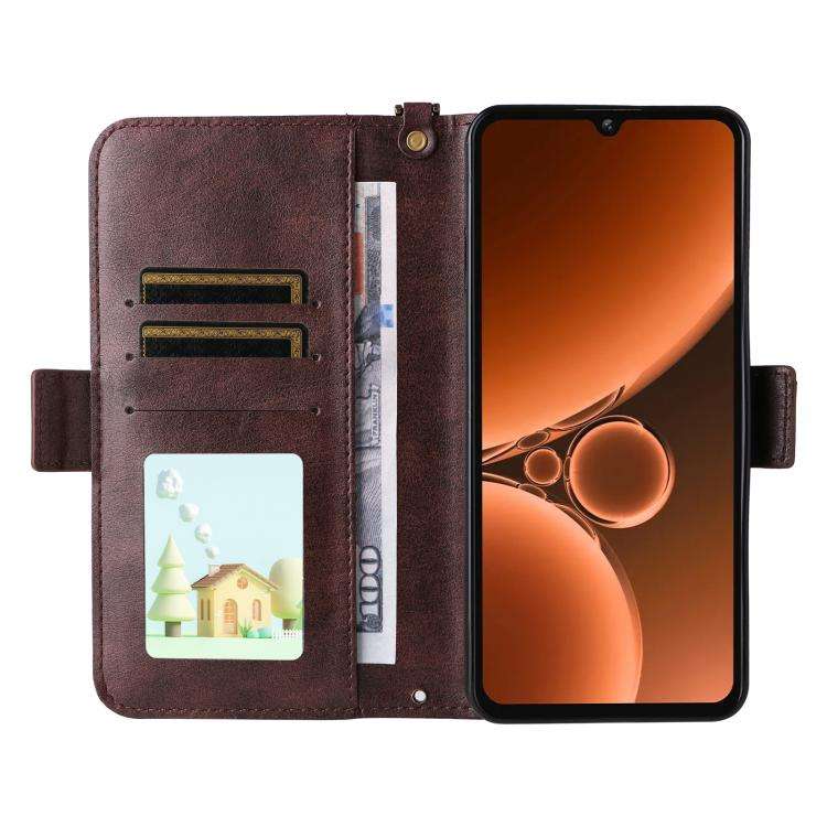 For Oukitel C59 Pro Multi-card Slots Crossbody Cowhide Leather Phone Case(Brown)
