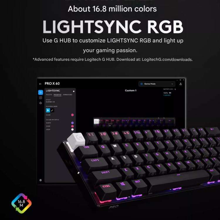 Logitech G PRO X 60 LIGHTSPEED Wireless Gaming Keyboard, GX-L Optical Switches(White)