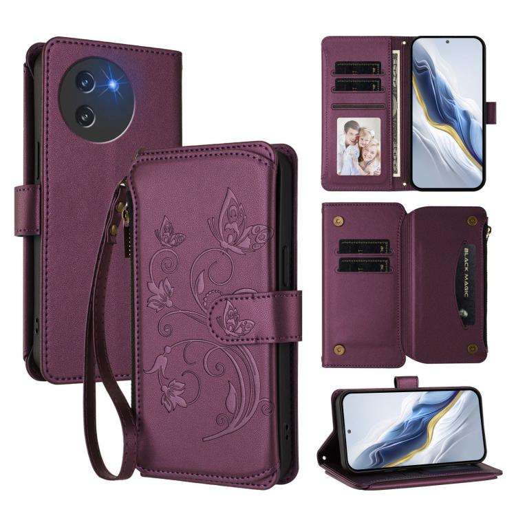 For Doogee Note 59 / Note 59 Pro Butterfly Love Flower Multi-card Zipper Wallet Leather Phone Cas...