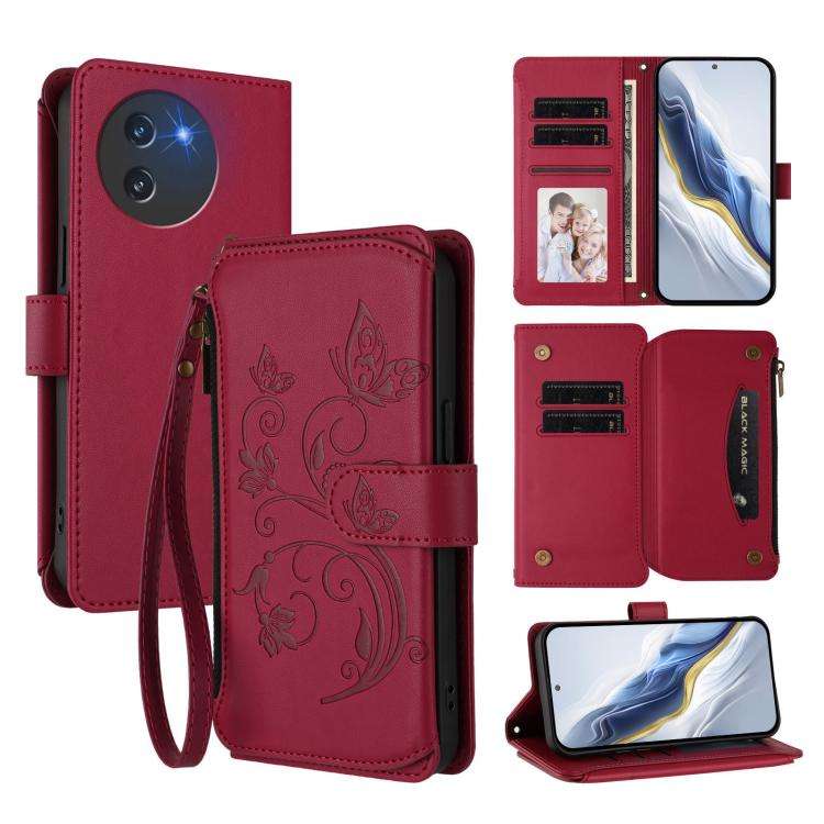 For Doogee Note 59 / Note 59 Pro Butterfly Love Flower Multi-card Zipper Wallet Leather Phone Cas...