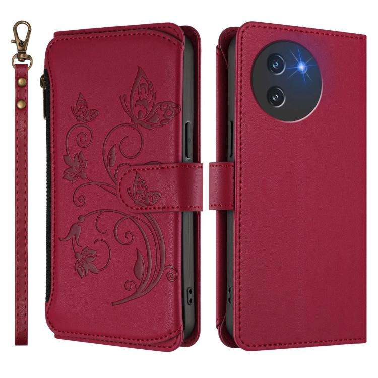 For Doogee Note 59 / Note 59 Pro Butterfly Love Flower Multi-card Zipper Wallet Leather Phone Cas...