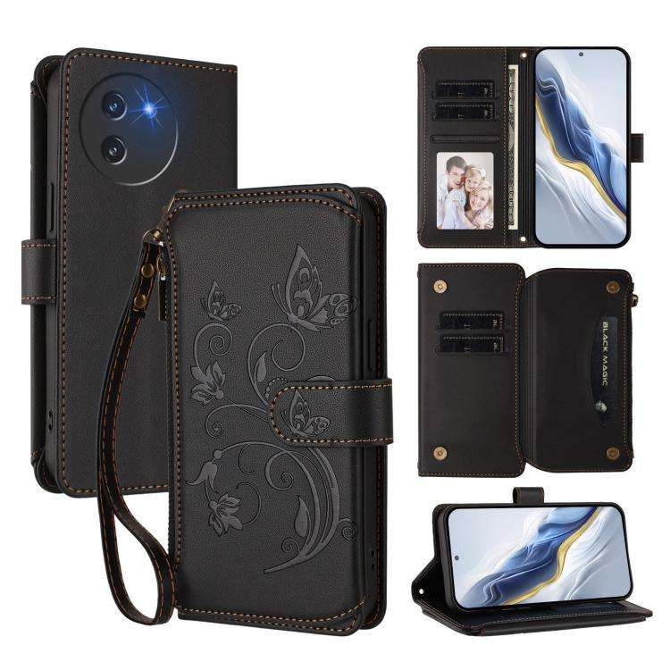 For Doogee Note 59 / Note 59 Pro Butterfly Love Flower Multi-card Zipper Wallet Leather Phone Cas...