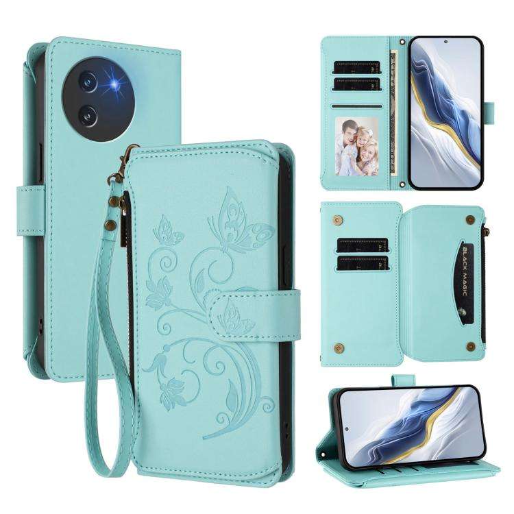 For Doogee Note 59 / Note 59 Pro Butterfly Love Flower Multi-card Zipper Wallet Leather Phone Cas...