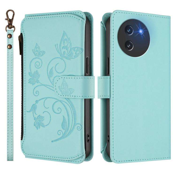 For Doogee Note 59 / Note 59 Pro Butterfly Love Flower Multi-card Zipper Wallet Leather Phone Cas...