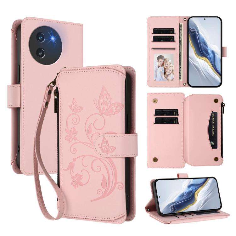 For Doogee Note 59 / Note 59 Pro Butterfly Love Flower Multi-card Zipper Wallet Leather Phone Cas...