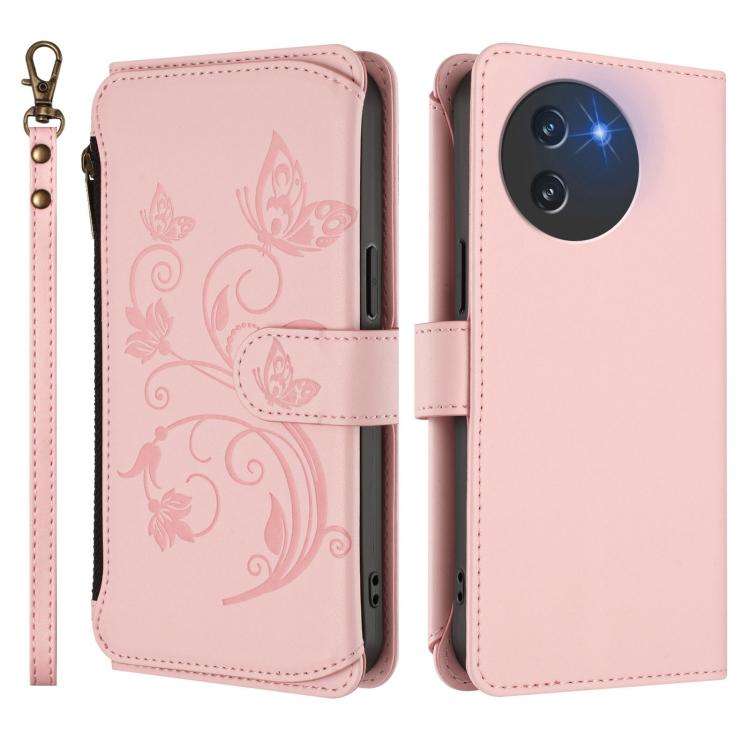 For Doogee Note 59 / Note 59 Pro Butterfly Love Flower Multi-card Zipper Wallet Leather Phone Cas...