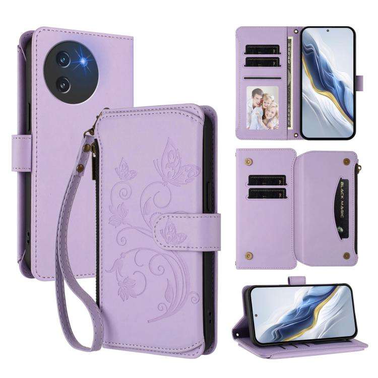 For Doogee Note 59 / Note 59 Pro Butterfly Love Flower Multi-card Zipper Wallet Leather Phone Cas...